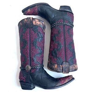 Old Gringo Inese Studded Embroidered Boots Style L1000-4 Size 9 Magenta Black